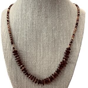 OILNANA minimalist necklace seed beads wood coin‎ beads handmade copper clasp